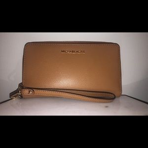 Michael Kors Leather Continental Wristlet in Shade “Acorn”